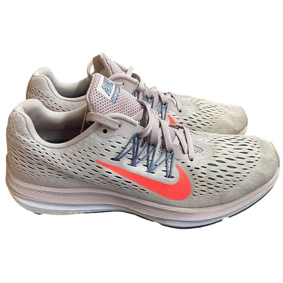 Nike Zoom Winflo 5 Women's Running Shoe 9 Gray Cream Mesh Orange Swoosh Lace Up - Picture 3 of 9